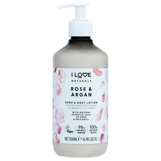 Naturals Hand and Body Lotion - Rose and Argan by I Love Cosmetics for Women - 16.9 oz Body Lotion