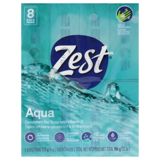 Zest Aqua Deodorant Bar Soap for Women - Refreshing Scent - 8-Pack of 4 oz Bars