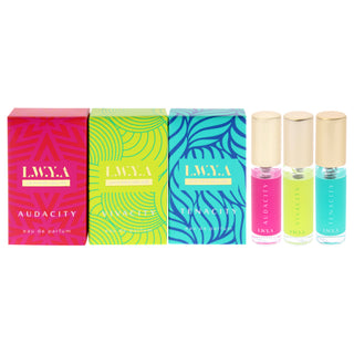 Fragrance Travel Set by LWYA for Women - 3 Pc Mini Gift Set 0.1oz Audacity EDP Spray, 0.1oz Tenacity EDP Spray, 0.1oz Vivacity EDP Spray