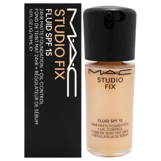 Studio Fix Fluid SPF 15 24Hr Matte Foundation Plus Oil Control - NC25 Light Beige with Golden Peach Undertone by MAC for Women - 1 oz Foundation