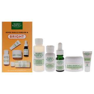 Mario Badescu Good Skin Is Forever and Bright Women's 5-Piece Skincare Set with Glycolic Foaming Cleanser, Vitamin C Serum, Hydro Moisturizer, Brightening Mask, and Eye Serum