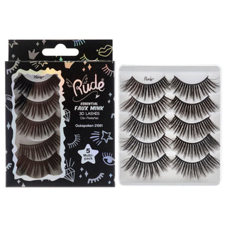 Rude Cosmetics Essential Faux Mink 3D Lashes - Outspoken for Women - 5 Pair Eyelashes - cruelty-free & easy to apply