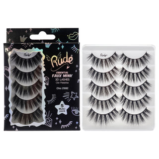 Rude Cosmetics Essential Faux Mink 3D Lashes - Chic for Women: 5 Pair Eyelashes for a Glamorous Look