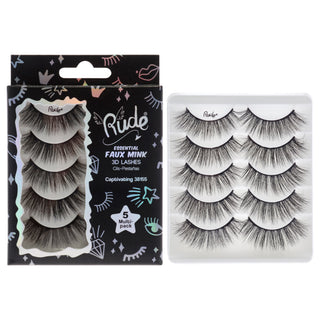 Get Glam with Rude Cosmetics Essential Faux Mink 3D Lashes - Captivating for Women - 5 Pair Eyelashes