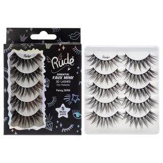 Essential Faux Mink 3D Lashes - Fancy by Rude Cosmetics for Women - 5 Pair Eyelashes