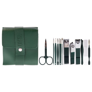 Luxury Dark Green Manicure Set for Women - 12 Pc Micro Scissors, Clippers, Glass File, Tweezers, and More by UNDN