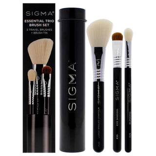 Essential Brush Set - Black by SIGMA for Women - 4 Pc Eye Shading Brush - E55, Large Angled Contour Brush - F40, Blending Brush - E25, Brush Tin