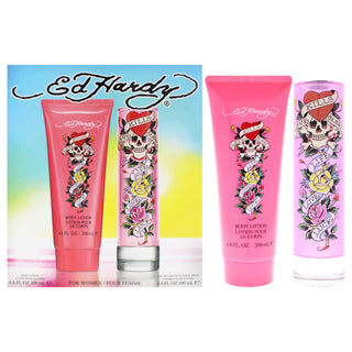 Ed Hardy by Christian Audigier for Women 2 Pc Gift Set: 3.4oz EDP Spray, 6.8oz Body Lotion - Perfect Fragrance Gift Set for Her