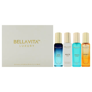 Luxury Perfume Gift Set by Bellavita for Unisex - 4 Pc Gift Set 0.68oz Skai Aquatic EDC Spray, 0.68oz Fresh EDT Spray, 0.68oz Honey Oud EDP Spray, 0.68oz White Oud EDP Spray