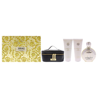 Versace Eros by Versace for Women - 4 Pc 3.4oz EDP Spray, 3.4oz Luxury Body Lotion, 3.4oz Luxury Shower Gel, Small Beauty Case