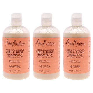 Coconut and Hibiscus Curl Shine Shampoo by Shea Moisture for Unisex - 13 oz Shampoo - Pack of 3