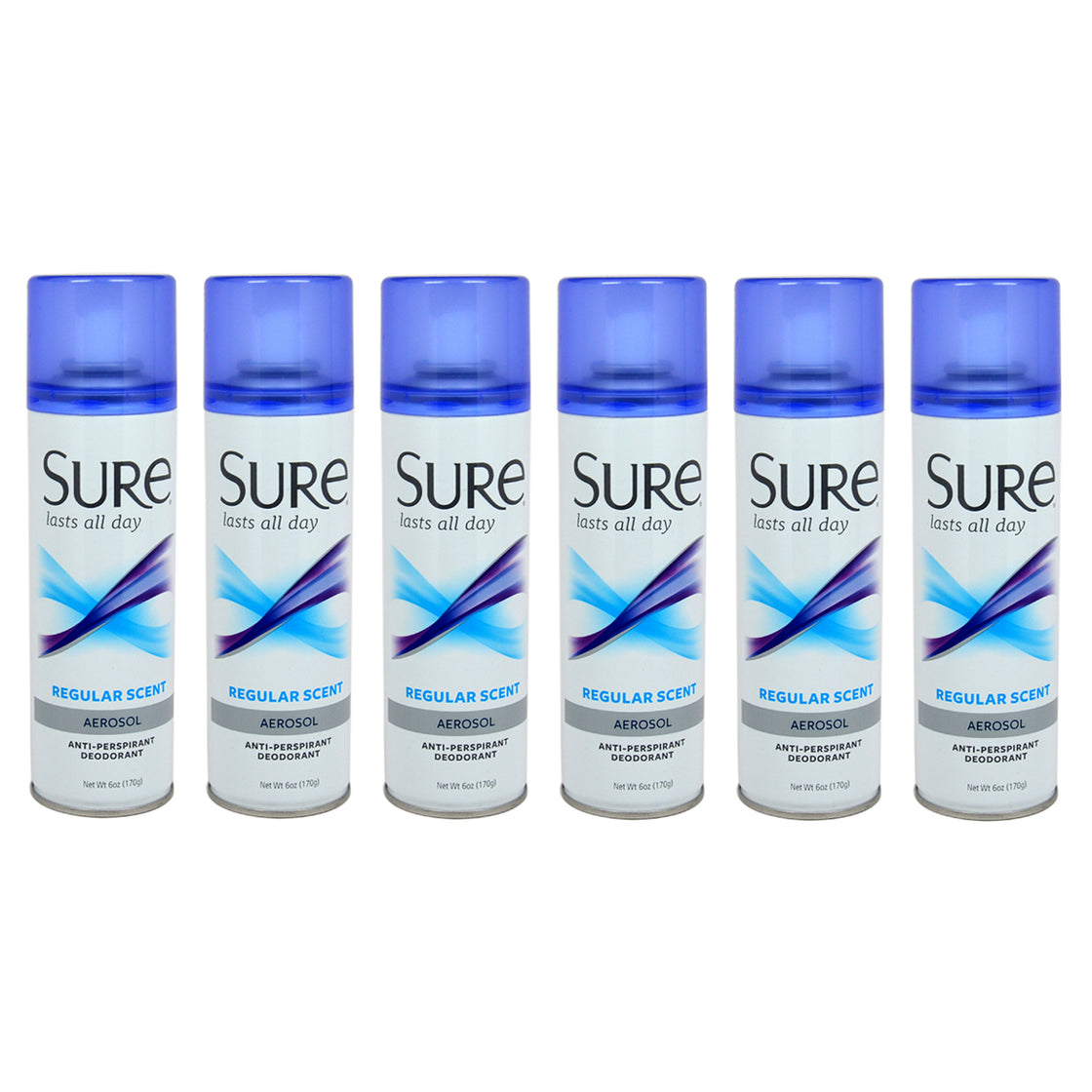 Aerosol Regular Scent Anti-Perspirant and Deodorant by Sure for Unisex - 6 oz Deodorant Spray - Pack of 6