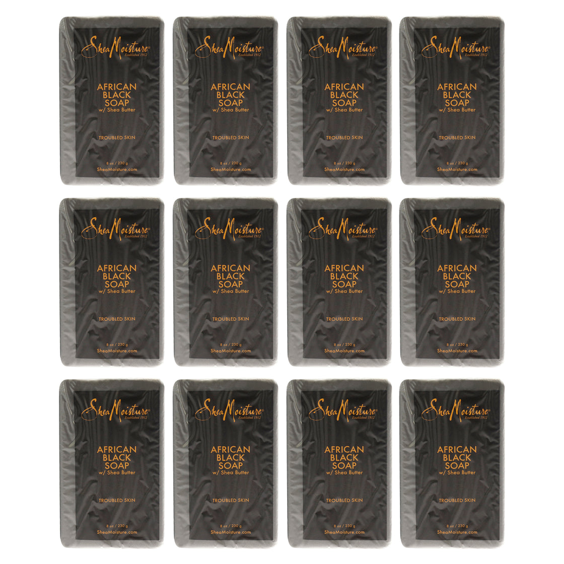 African Black Soap Troubled Skin by Shea Moisture for Unisex - 8 oz Bar Soap - Pack of 12