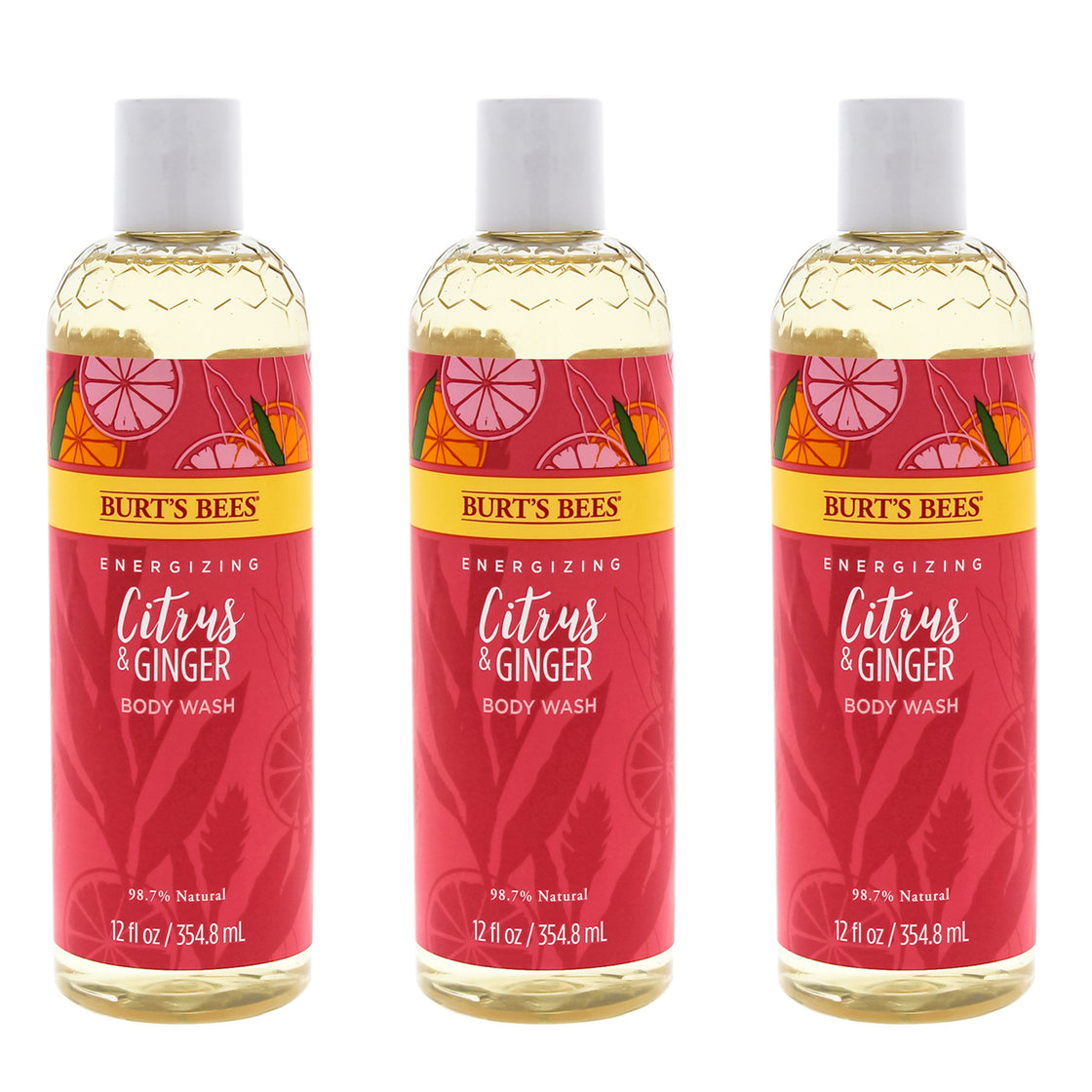 Energizing Citrus and Ginger Body Wash by Burts Bees for Women - 12 oz Body Wash - Pack of 3