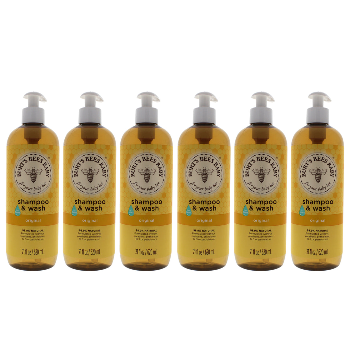 Baby Bee Shampoo and Wash Original by Burts Bees for Kids - 21 oz Shampoo and Body Wash - Pack of 6