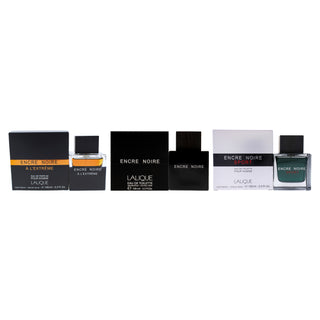 Lalique Kit by Lalique for Men - 3 Pc Kit 3.3 oz Encre Noire EDT Spray, 3.3oz Encre Noire A Lextreme EDP Spray, 3.3oz Encre Noire Sport EDT Spray
