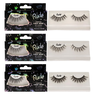 Essential Faux Mink 3D Lashes Kit by Rude Cosmetics for Women - 3 Pc Kit Pair Lashes - Foxy, Pair Lashes - Glamorous, Pair Lashes - Graceful