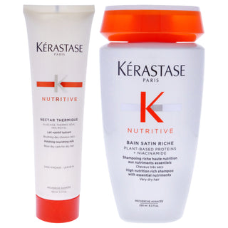 Nutritive Kit by Kerastase for Unisex - 2 Pc Kit 8.5oz Nutritive High Nutrition Rich Shampoo, 5.1oz Nutritive Nectar Thermique - Medium to Thick