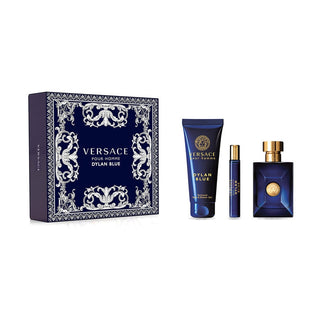 Versace Dylan Blue 3 Pcs Set For Men: 3.4 Eau De Toilette Spray + 0.34 Eau De Toilette Travel Spray + 5 Oz Shower Gel
