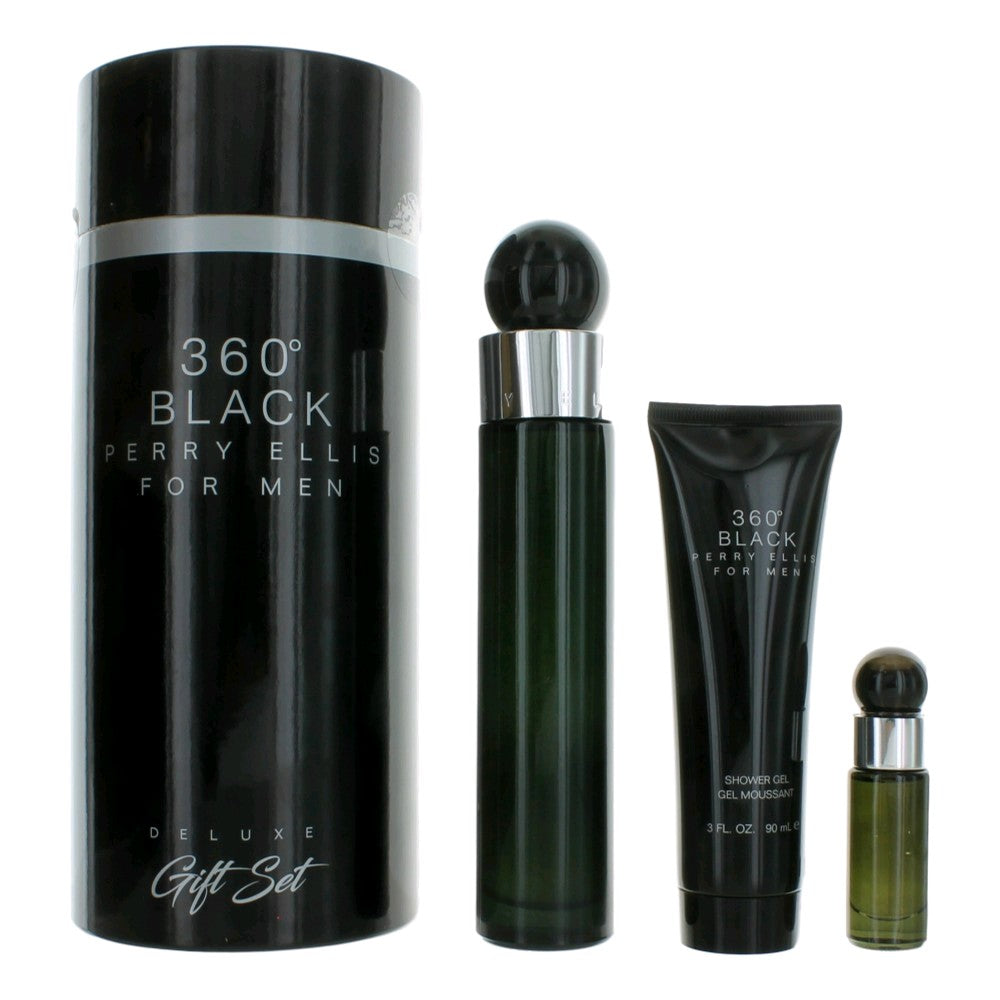 Perry Ellis 360 Black By Perry Ellis, 3 Piece Gift Set For Men