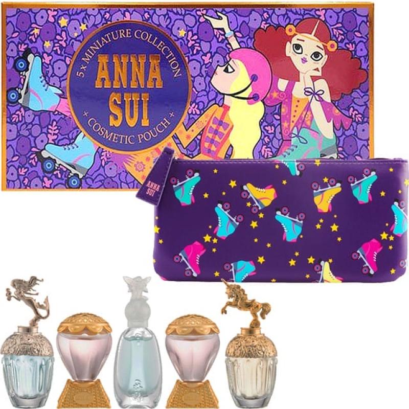Anna Sui 6 Pc Mini Set For Women: Fantasia 0.17 Eau De Toilette + Fantasia Mermaid 0.17 Eau De Toilette + Secret Wish 0.17 Eau De Toilette + 2 X Sky 0.17 Eau De Toilette + Pouch