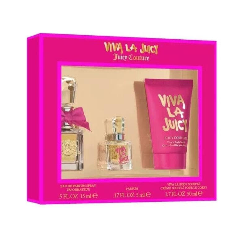 Viva La Juicy 3 Pcs Set For Women: 0.5 Eau De Parfum Spray + 0.17 Parfum + 1.7 Body Souffle..