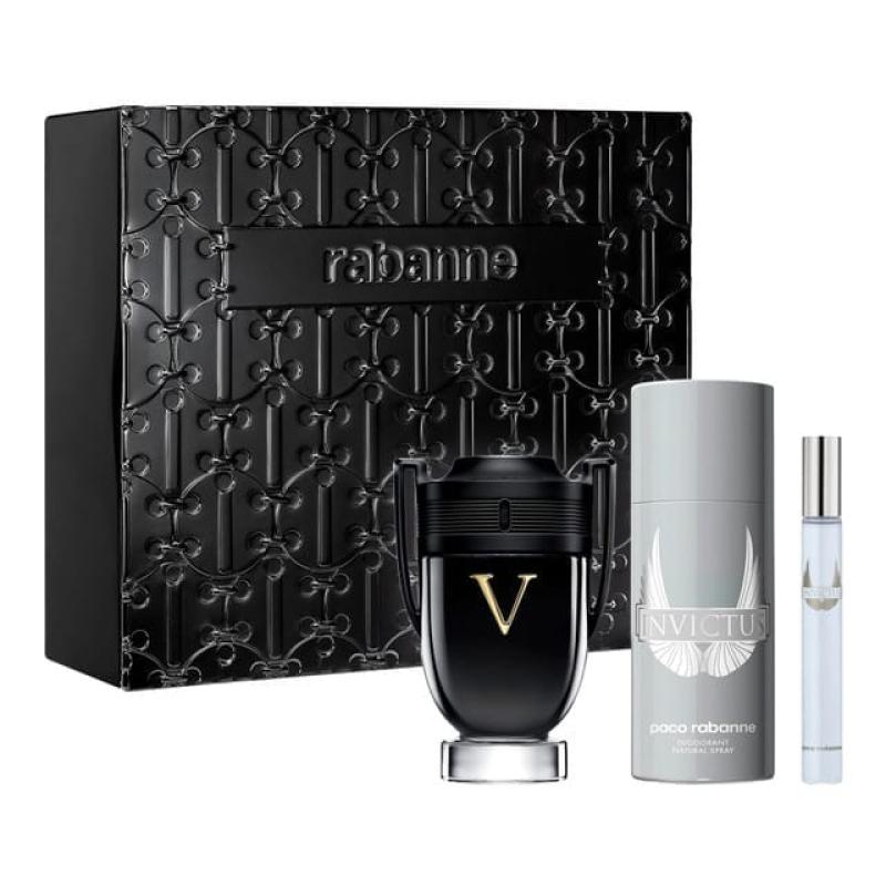 Paco Invictus Victory 3 Pcs Set For Men: 3.4 Eau De Parfum + 5 Oz Deodorant Spray + 0.34 Eau De Parfum (Metal)