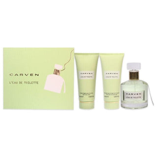 LEau De Toilette by Carven for Women - 3 Pc Gift Set 3.33oz EDT Spray, 3.33oz Light Body Cream, 3.33oz Ligth Bath and Shower Gel