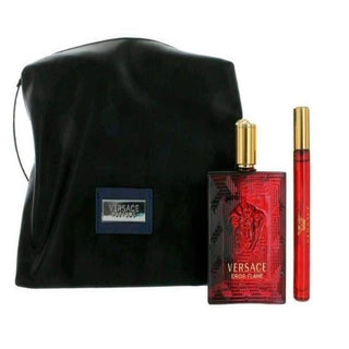 Eros Flame by Versace for Men - 3 Pc Gift Set 3.4oz EDP Spray, 0.3oz EDP Spray, Trousse Man