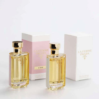 PRADA LA FEMME 4 PCS MINI SET: 2 X LA FEMME 0.3 OZ EAU DE PARFUM + 2 X LA FEMME L'EAU 0.3 OZ EAU DE TOILETTE
