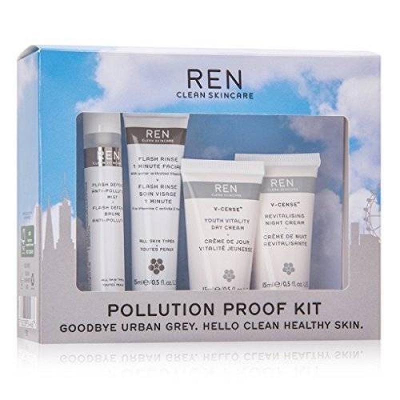 Pollution Proof Kit by REN for Unisex - 4 Pc  0.5oz Flash Rinse 1 Minute Facial, 0.5oz V-Cense Youth Vitality Day Cream,0.5oz V-Cense Revitalising Night Cream, 0.30oz Flash Defense Anti-Pollution Mist