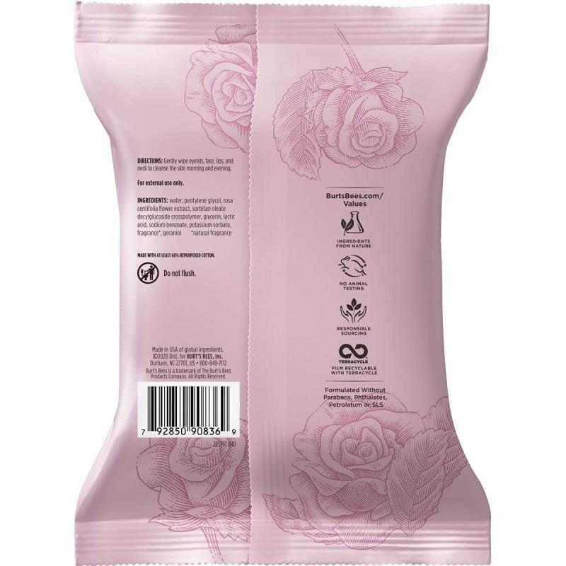 Micellar Makeup Removing Towelettes - Rose Water by Burts Bees for Unisex - 30 Count Towelettes