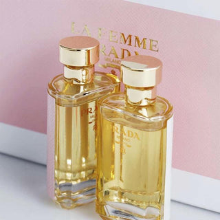 PRADA LA FEMME 4 PCS MINI SET: 2 X LA FEMME 0.3 OZ EAU DE PARFUM + 2 X LA FEMME L'EAU 0.3 OZ EAU DE TOILETTE