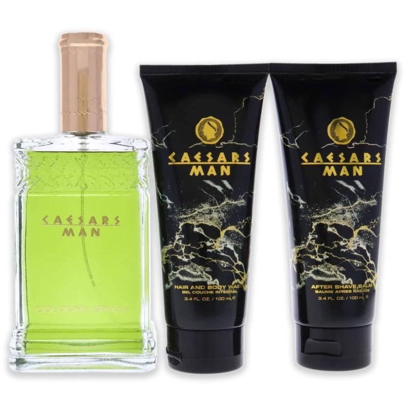 Caesars by Caesars for Men - 3 Pc Gift Set 4oz Cologne Spray, 3.3oz Hair And Body Wash, 3.3oz After Shave Balm