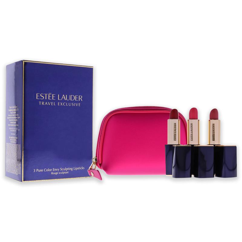 Pure Color Envy Sculpting Lipsticks Trio by Estee Lauder for Women - 3 x 0.12 oz Lipstick - 280 Ambitious Pink, Lipstick - 260 Eccentric, Lipstick - 340 Envious