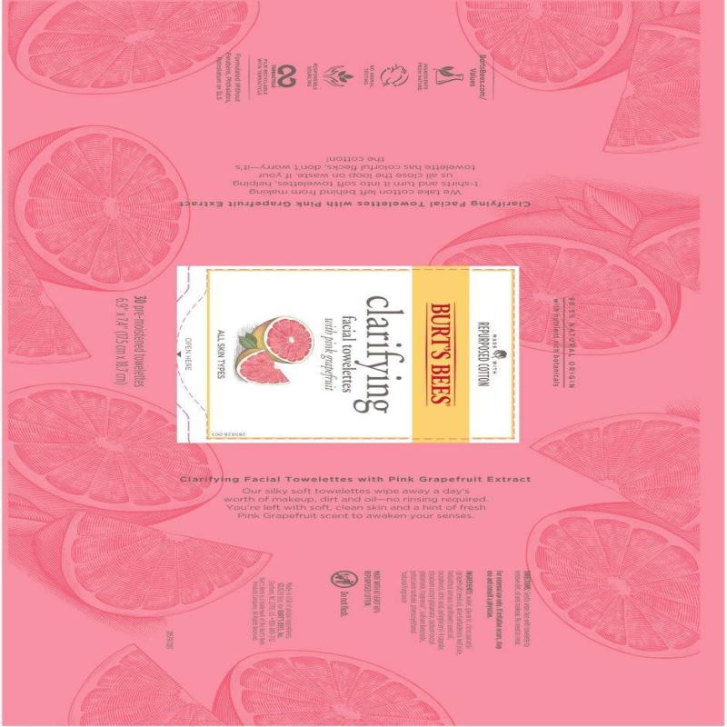 Facial Cleansing Towelettes - Pink Grapefruit by Burts Bees for Unisex - 30 Count Towelettes