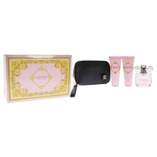 Versace Versace Bright Crystal Women 3oz EDT Spray, 3.4oz Shower Gel, 3.4oz Body Lotion, Bag 4 Pc Gift Set