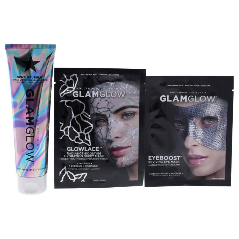 Easy Glowing Cleanser Plus Sheet Mask Set by Glamglow for Women - 3 Pc 5oz Cleanser, Eye Mask, Sheet Mask