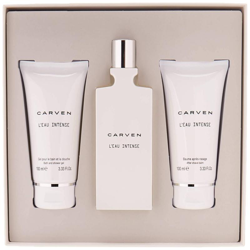 LEau Intense by Carven for Women - 3 Pc Gift Set 3.33oz EDT Spray, 3.33oz After Shave Balm, 3.33oz Bath and Shower Gel