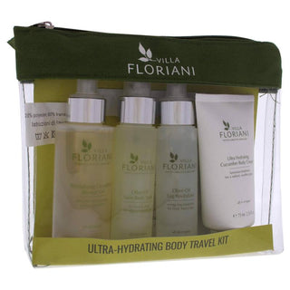 Ultra-Hydrating Body Travel Kit By Villa Floriani For Unisex - 5 Pc 3.4Oz Revitalizing Cucumber Shower Gel, 2.53Oz Ultra Hydrating Cucumber Body Cream, 1.69Oz Olive Oil Sating Body Spray, 1.69Oz Olive Oil Leg Revitalizer, 1.41Oz Olive Oil Body Scrub