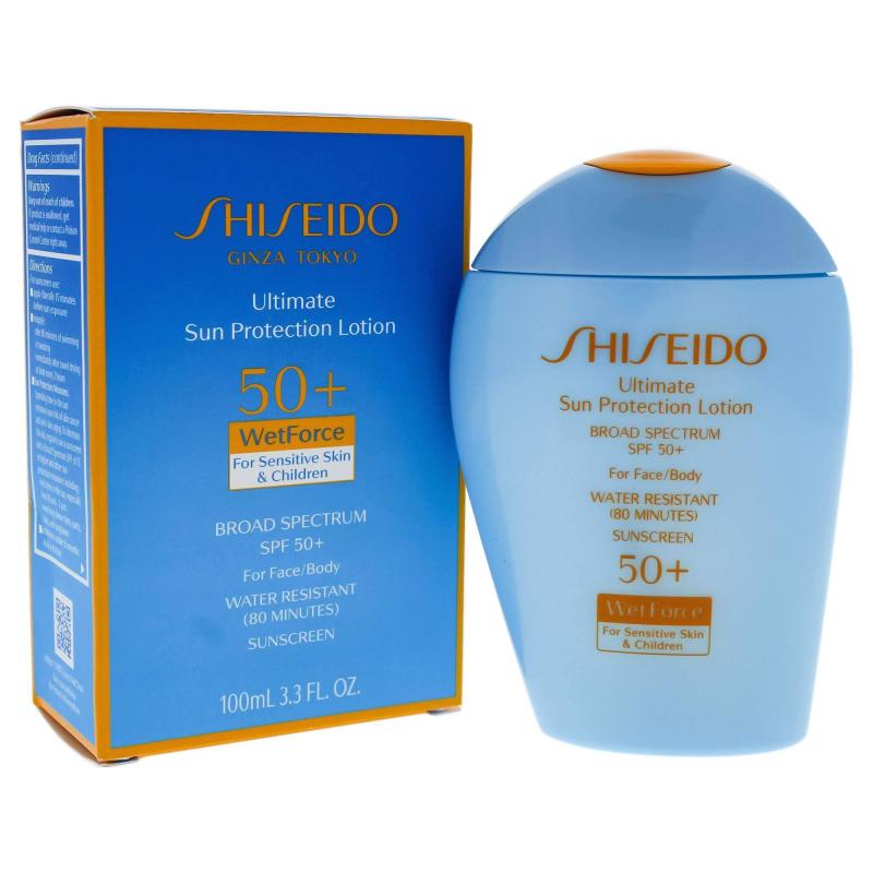 Ultimate Sun Protection Lotion WetForce SPF 50 for Sensitive Skin and Children by Shiseido for Unisex - 3.3 oz Sunscreen