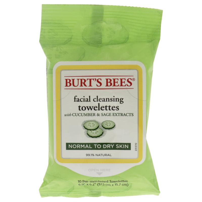 Facial Cleansing Towelettes - Cucumber and Sage by Burts Bees for Unisex - 10 Count Towelettes
