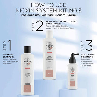 System 3 Kit by Nioxin for Unisex - 3 Pc 10.1oz Color Safe Cleanser Shampoo, 10.1 oz Color Safe Scalp Therapy Conditioner, 3.38oz Color Safe Scalp and Hair Treatment