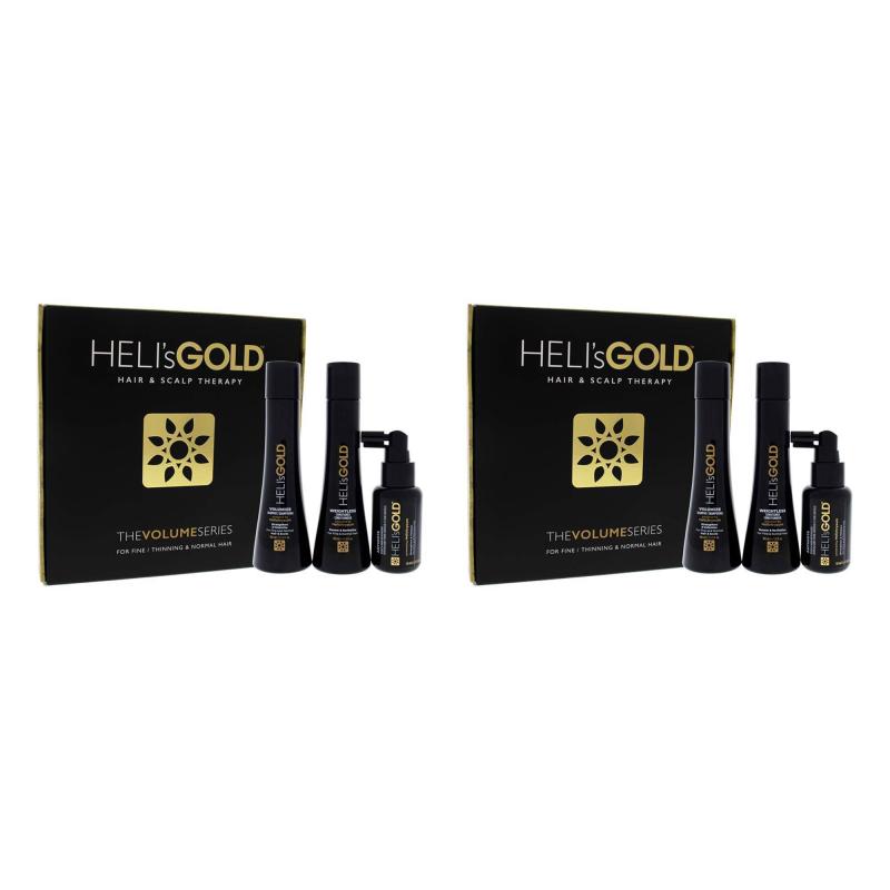 Volume Series Travel Kit by Helis Gold for Unisex - 3 Pc 3.3oz Weightless Conditioner, 3.3oz Volumize Shampoo, 1.7oz Antidote Scalp and Hair Revitalizer - Pack of 2
