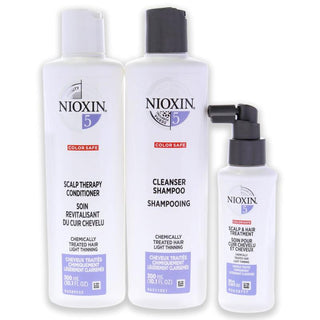 System 5 Kit by Nioxin for Unisex - 3 Pc 10.1oz Cleanser Shampoo, 10.1oz Scalp Therapy Conditioner, 3.38oz Scalp and Hair Treatment