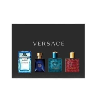Versace 4 Pcs Mini Set For Men (Individually Boxed): Eau Fraiche 5 Ml Eau De Toilette + Dylan Blue 5 Ml Eau De Toilette + Eros 5 Ml Eau De Toilette + Eros Flame 5 Ml Eau De Parfum