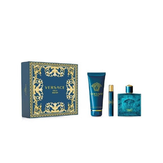 Versace Eros Parfum 3 Pcs Set For Men: 3.4 Parfum Spray + 0.34 Parfum Travel Sp + 5 Oz Shower Gel