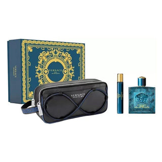 Versace Eros 3 Pcs Set For Men: 3.4 Eau De Toilette Spray + 0.3 Eau De Toilette Spray + Trousse