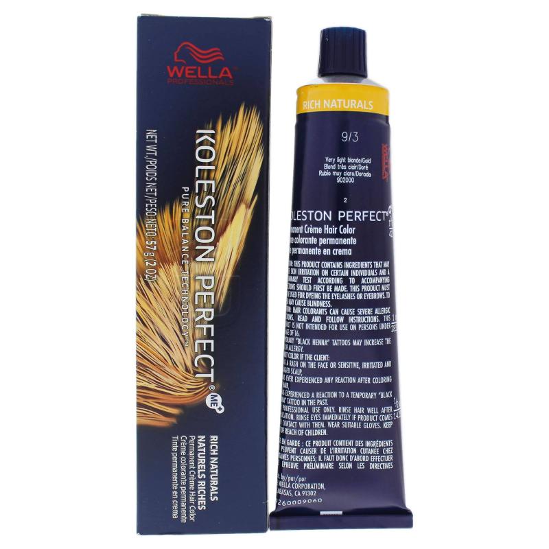 Koleston Perfect Permanent Creme Haircolor - 9 3 Very Light Blonde Gold by Wella for Unisex - 2 oz Hair Color