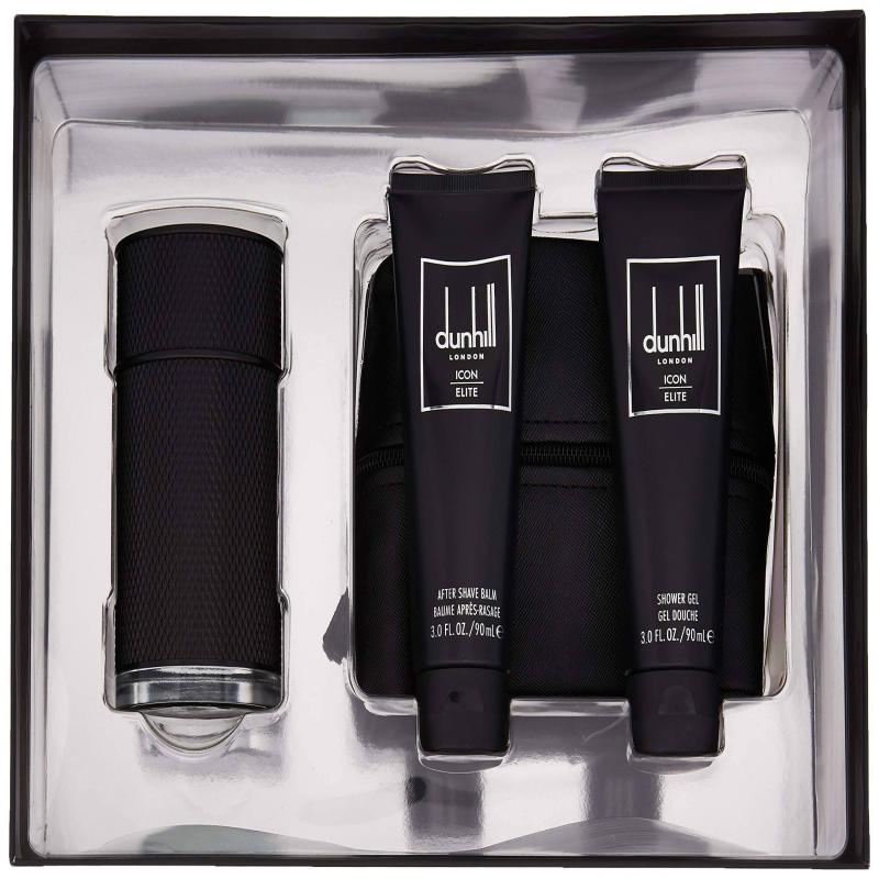 Icon Elite by Dunhill for Men - 4 Pc Gift Set 3.4oz EDP Spray, 3oz Shower Gel, 3oz After Shave Balm, Pouch